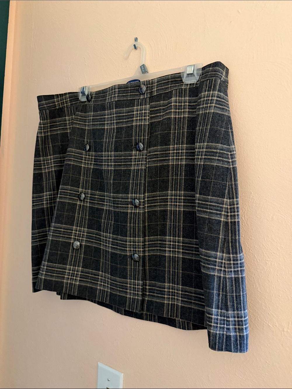 Banana Republic Black and Gray Plaid Double-Button Mini Skirt